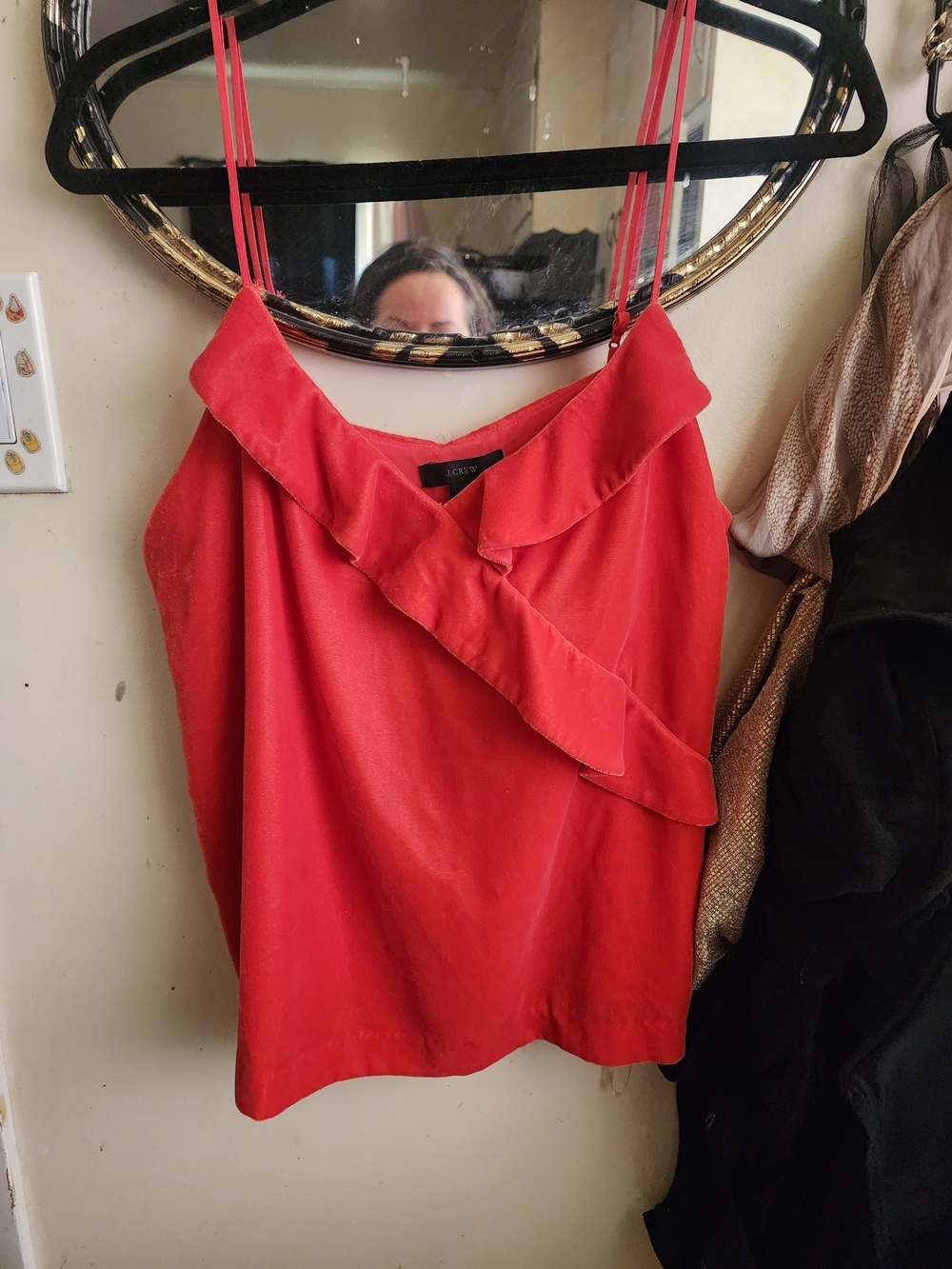 J. Crew Bright Red Ruffle-Trim Double-Strap Camisole